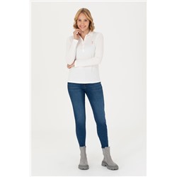 Kadın Ekru Basic Polo Yaka Sweatshirt