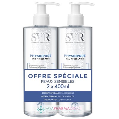 SVR PHYSIOPURE EAU MICELLAIRE - Nettoyant Démaquillant, Pureté Douceur 2x400mlLot  × 2