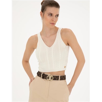 Beyaz Crop Top Triko Bluz