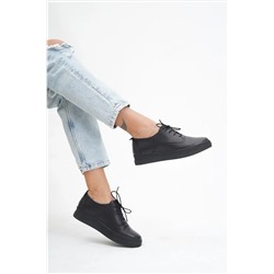 Deripabuc Hakiki Deri Siyah Siyah Kadın Deri Sneaker Vns-m01 VNS-M01