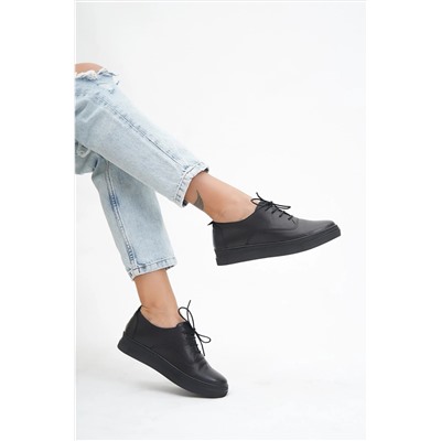 Deripabuc Hakiki Deri Siyah Siyah Kadın Deri Sneaker Vns-m01 VNS-M01
