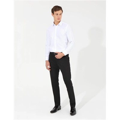 Beyaz Slim Fit Armürlü Klasik Gömlek