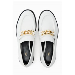 LEATHER LOAFERS WITH CHAIN DETAIL