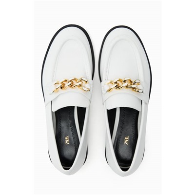 LEATHER LOAFERS WITH CHAIN DETAIL