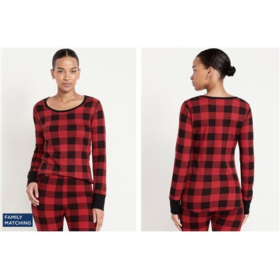 Printed Waffle Pajama Top for Women