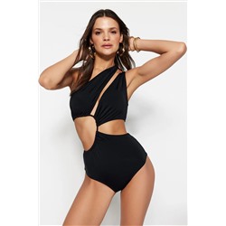 TRENDYOLMİLLA Siyah Tek Omuz Tünelli Cut Out/Pencereli Regular Core Mayokini TBESS23MA00206