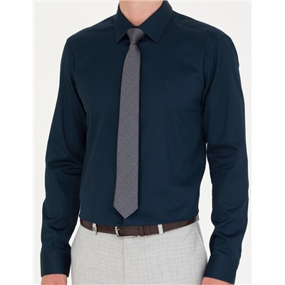Lacivert Slim Fit Uzun Kollu Basic Gömlek