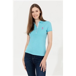 Kadın Turkuaz Basic Polo Yaka Tişört