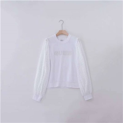Симпатичный нежный женский свитшот Gues*s 👕  Экспорт  Рукава с вышивкой ришелье