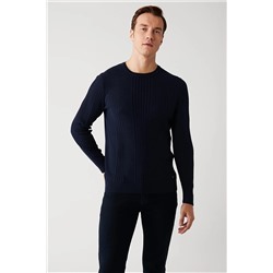 Avva Erkek Lacivert Bisiklet Yaka Desenli Standart Fit Normal Kesim Triko Kazak A32y5160 A32Y5160