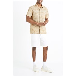 Camisa regular fit de lino - Beige