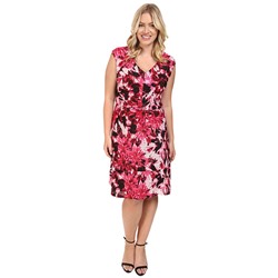 Plus Size Van Gogh Flower V-Neck Fit and Flare Dress