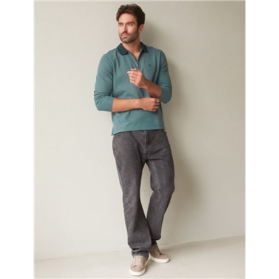 Лонгслив из мягкого фактурного трикотажа с плетеным воротником поло на молнии