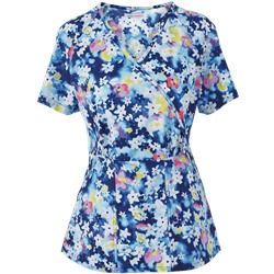 koi Stretch Scrubs River Floral Mock Wrap Print Top