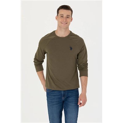 Erkek Haki Bisiklet Yaka Basic Sweatshirt