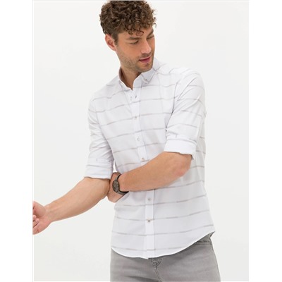 Bej Slim Fit Uzun Kollu Gömlek