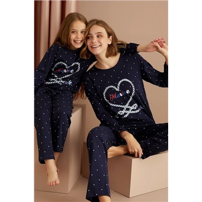 Siyah İnci Pamuklu Likralı Pijama Takım 22263324