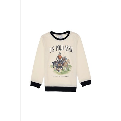 Erkek Çocuk Krem Bisiklet Yaka Sweatshirt