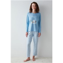 Penti Kedi Baskılı Mavi Pijama Takımı PNZQB63P23SK-BE20