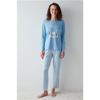 Penti Kedi Baskılı Mavi Pijama Takımı PNZQB63P23SK-BE20