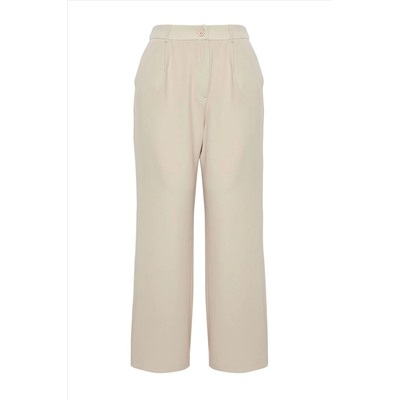 Taş Yüksek Bel Wide Leg Geniş Paça Pilili Dokuma Kumaş Pantolon TBBSS24AR00019
