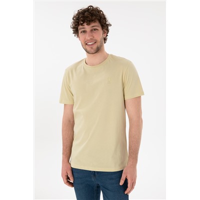 Erkek Regular Fit Bisiklet Yaka Açık Haki Basic Tişört
