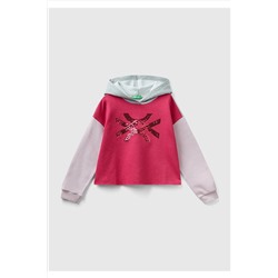 United Colors of BenettonKız Çocuk Gri Mix Slogan Baskılı Crop Sweatshirt
