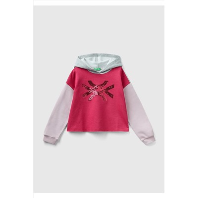 United Colors of BenettonKız Çocuk Gri Mix Slogan Baskılı Crop Sweatshirt