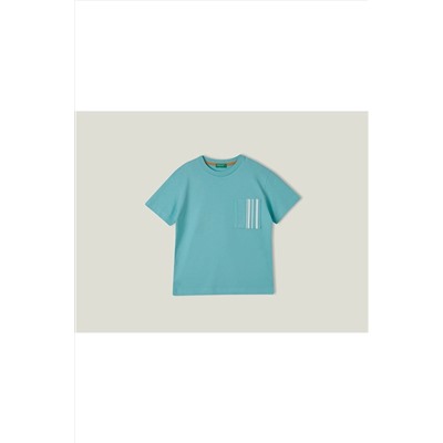 United Colors of BenettonErkek Çocuk Su Yeşili Cep Detaylı T-Shirt Mavi