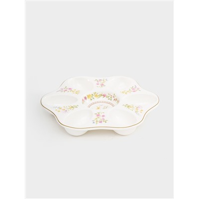 Блюдо для яиц, 21 см, 6 отд, фарфор P, белое, Кролики и цветы, Happy Easter