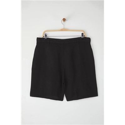 Siyah %100 Keten Dokuma Şort & Bermuda TBBSS25AP00038