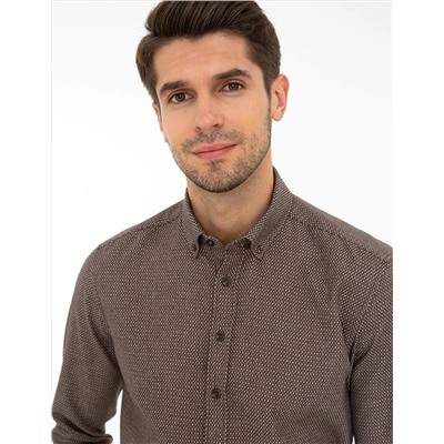 Kahverengi Regular Fit Uzun Kollu Gömlek