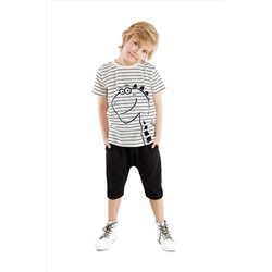 Denokids, Sevimli Dino Çizgili Erkek Çocuk Yazlık T-shirt Kapri Şort Takım