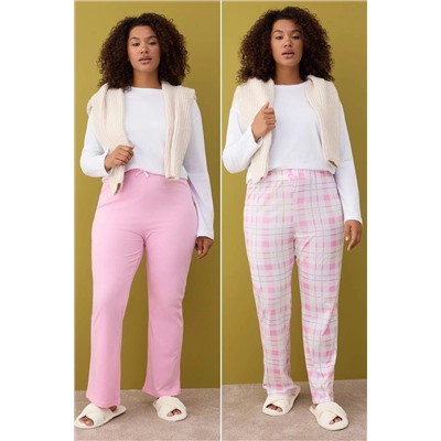Pembe-Çok Renkli 2'li Paket Örme Pijama Altı TBBAW26IA00003