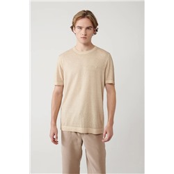 Avva, Erkek Bej Bisiklet Yaka Garment Dyed T-shirt A41y5074