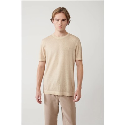 Avva, Erkek Bej Bisiklet Yaka Garment Dyed T-shirt A41y5074