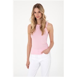 Kadın Açık Pembe Kolsuz Bisiklet Yaka Basic Tişört