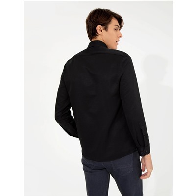 Siyah Slim Fit Armürlü Klasik Gömlek