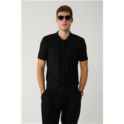 Avva, Erkek Siyah Fermuarlı Rayon Fitil Örgülü Polo Yaka Triko T-shirt A41y5073