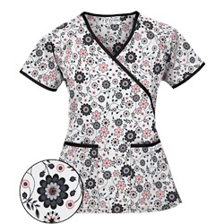 UA Spring Time White Mock Wrap Scrub Top