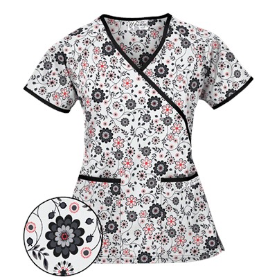 UA Spring Time White Mock Wrap Scrub Top