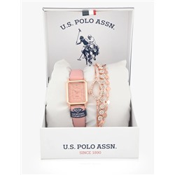 LADIES PINK SQUARE WATCH AND BRACELETS SET