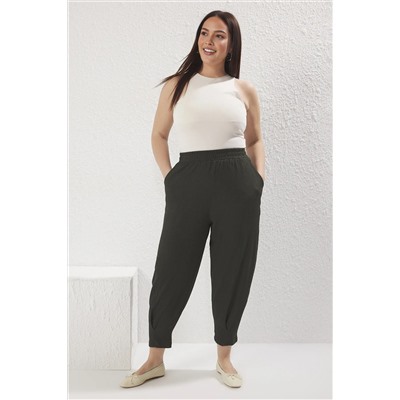 Trendyol Curve Haki Havuç Fit Beli Lastikli Örme Büyük Beden Pantolon TBBSS23AR00002