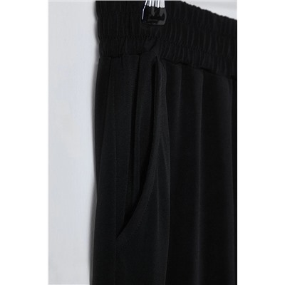 Siyah Yüksek Bel Geniş Paça Örme Pantolon TBBSS25AR00005