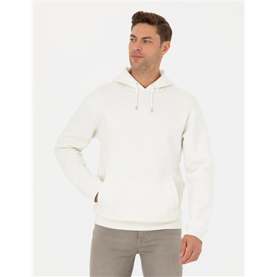 Ekru Regular Fit İçi Polarlı Kapüşonlu Sweatshirt