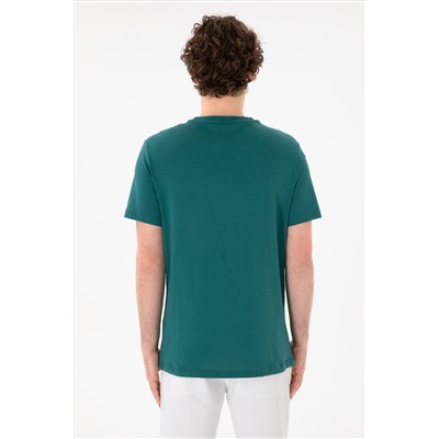Erkek Regular Fit Bisiklet Yaka Koyu Yeşil Basic Tişört