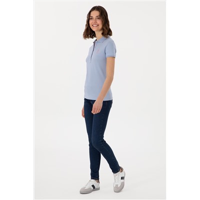 Kadın Açık Mavi Basic Polo Yaka Tişört