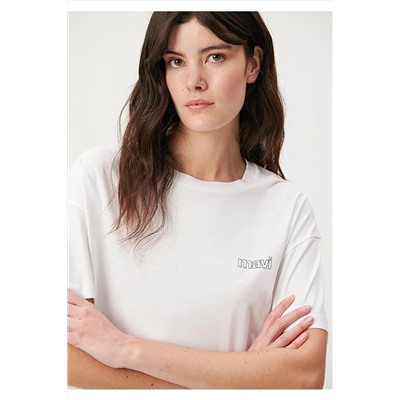 Mavi Logo Baskılı Beyaz Tişört Loose Fit / Bol Rahat Kesim 1611309-620