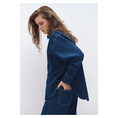 Mavi, Lacivert Denim Gömlek Oversize / Geniş Kesim 1211075-85481
