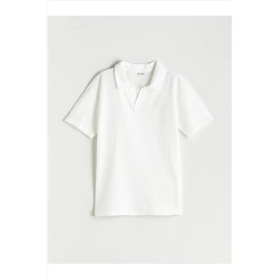 LC Waikiki, LCW Kids Bej Polo Yaka Dokulu Erkek Çocuk Tişört